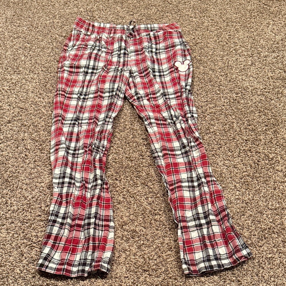 Disney Women M Red Plaid Lounge Pants with Mickey Patch